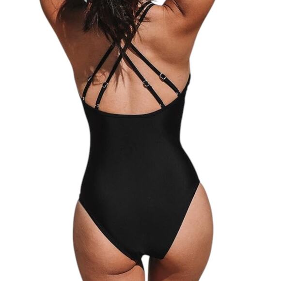 Cupshe One Piece Mesh Tummy Control Black Swimsuit Size M - Picture 2 of 8